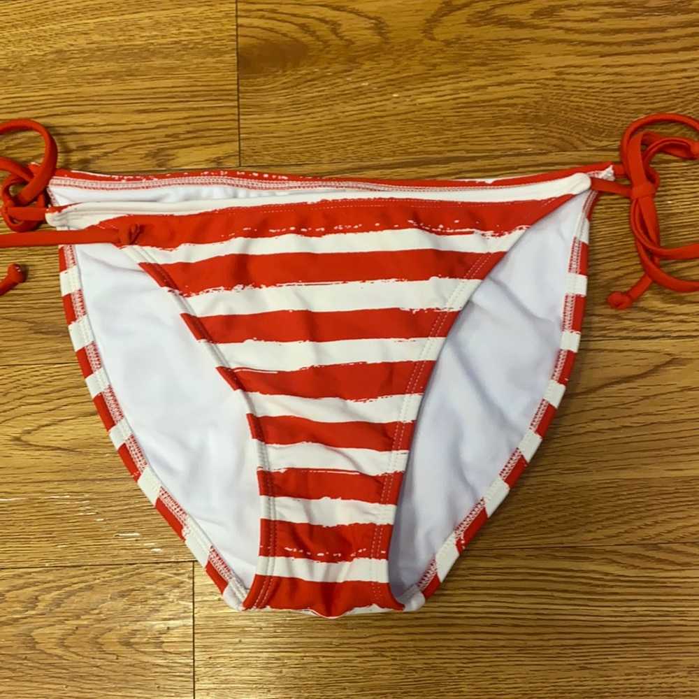 Red and white stripped bikini bottoms